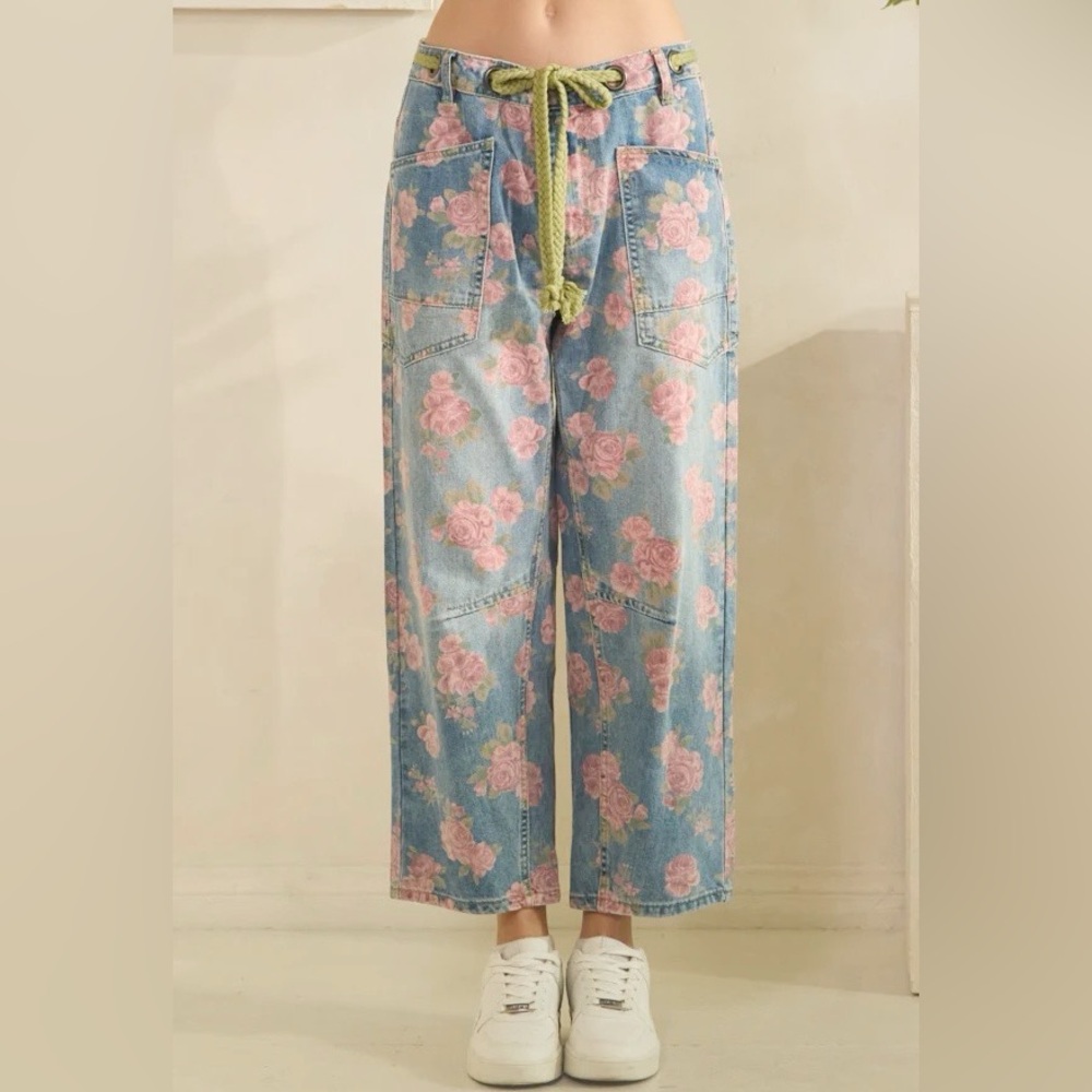 Oli & Hali Floral Print Barrel Jeans